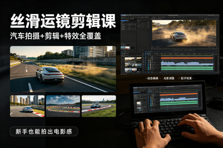 大叔丝滑运镜剪辑课，汽车拍摄+剪辑+特效全覆盖，新手也能拍出电影感-黑马项目网