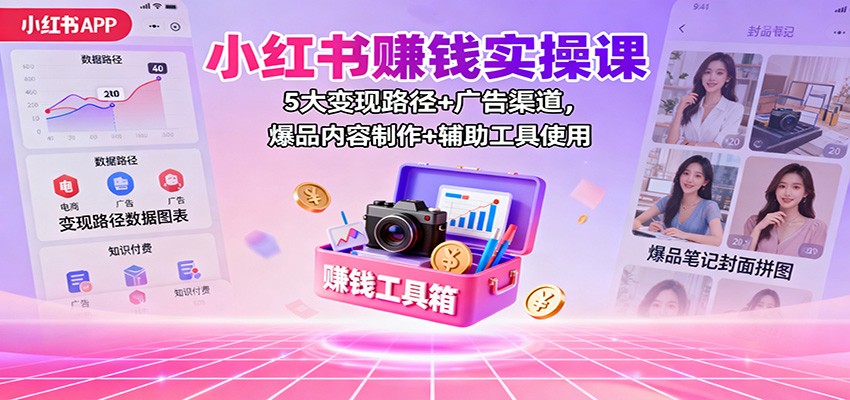 小红书赚钱实操课：5大变现路径+广告渠道，爆品内容制作+辅助工具使用-黑马项目网
