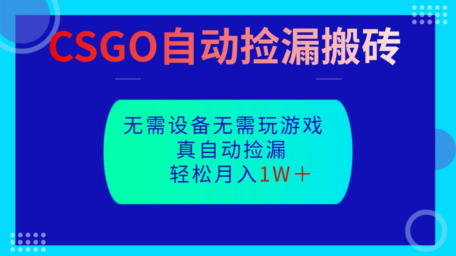 CSGO自动捡漏搬砖，当天操作当天见结果，无需了解游戏，包教包会包落地-黑马项目网