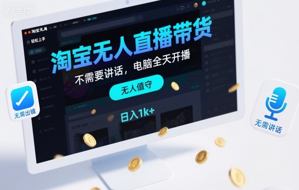 淘宝无人直播带货，不需要出镜，不需要讲话，电脑全天开播，轻松上手，日入1k+【揭秘】-黑马项目网