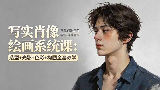 写实肖像绘画系统课：造型+光影+色彩+构图全套教学，配套笔刷+示范+作业点评-黑马项目网