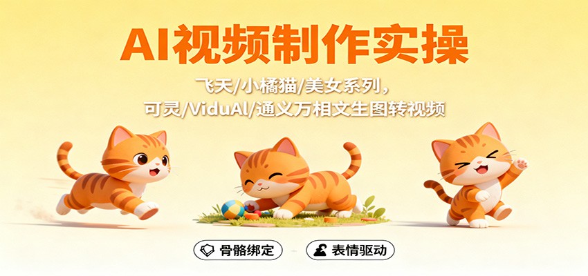 AI视频制作实操，飞天/小橘猫/美女系列，可灵/ViduAl/通义万相文生图转视频-黑马项目网