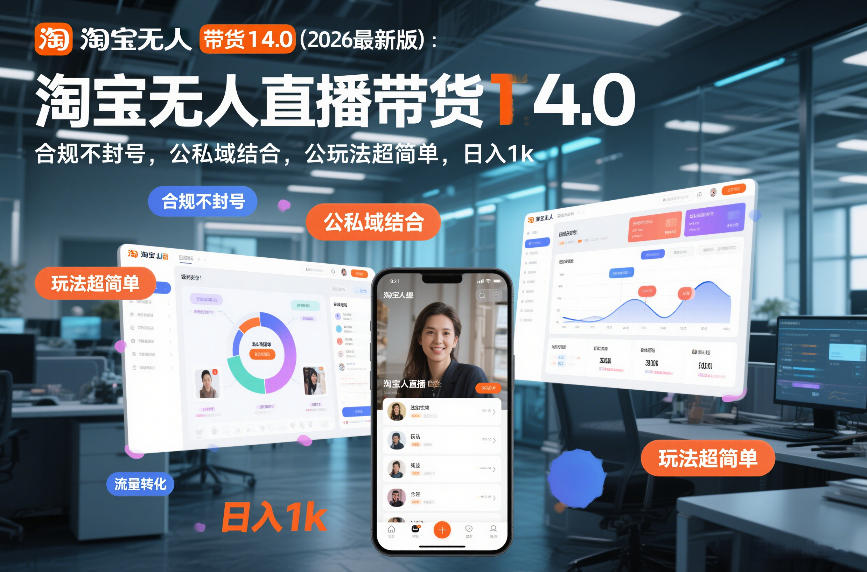 淘宝无人直播带货14.0(2026最新版)：合规不封号，公私域结合，玩法超简单，日入1k+【揭秘】-黑马项目网