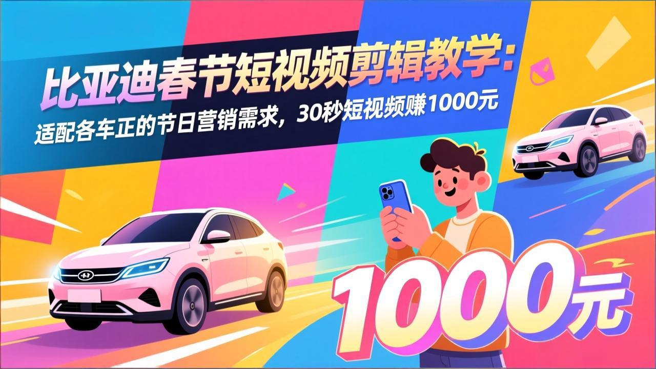 比亚迪春节短视频剪辑教学：适配各车企的节日营销需求，30秒短视频赚1000元-黑马项目网