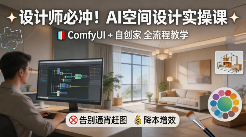 设计师必冲！AI空间设计实操课，ComfyUI+自创家全教学，告别通宵赶图，降本增效-黑马项目网