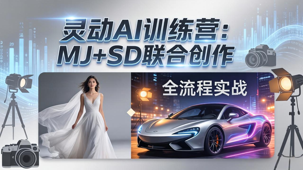 灵动AI训练营-3.0课程：MJ+SD联合创作，从婚纱大片到汽车广告，摄影后期全流程实战-黑马项目网