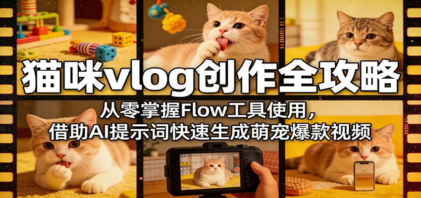 猫咪vlog创作全攻略：从零掌握Flow工具使用，借助AI提示词快速生成萌宠爆款视频-黑马项目网