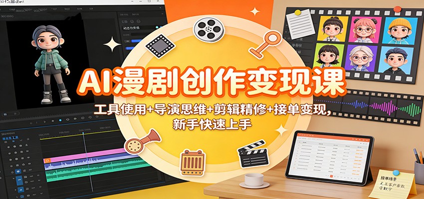 AI漫剧创作变现课：工具使用+导演思维+剪辑精修+接单变现，新手快速上手-黑马项目网
