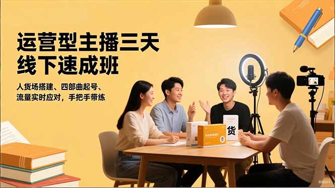 运营型主播三天线下班，人货场搭建,四部曲起号,流量实时应对，手把手带练-黑马项目网