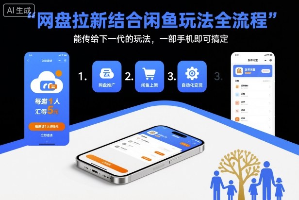 网盘拉新结合闲鱼玩法全流程，能传给下一代的玩法，一部手机即可搞定(附入口渠道以及实操教程)-黑马项目网