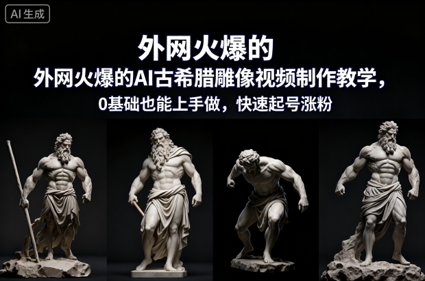 外网火爆的AI古希腊雕像视频制作教学，0基础也能上手做，快速起号涨粉-黑马项目网