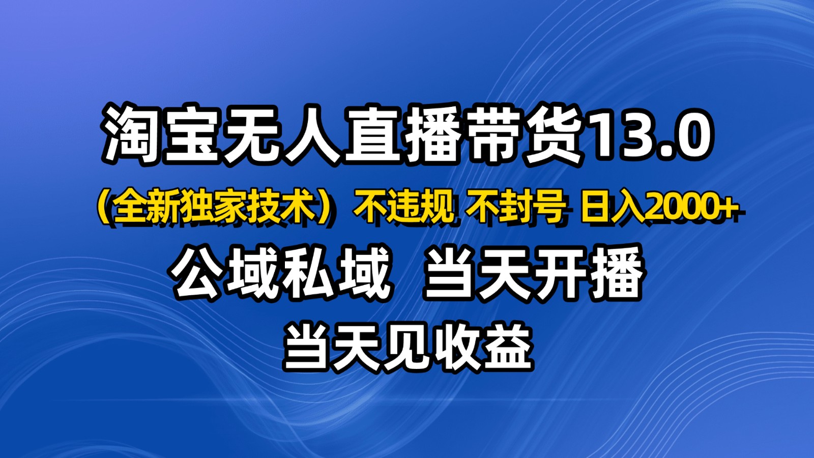 淘宝无人直播13.0，公域私域技术，不封号，不违规 布局下半年旺季赛道，日入2000+-黑马项目网
