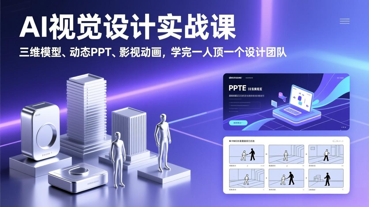 AI视觉设计实战课，三维模型、动态PPT、影视动画，学完一人顶一个设计团队-黑马项目网
