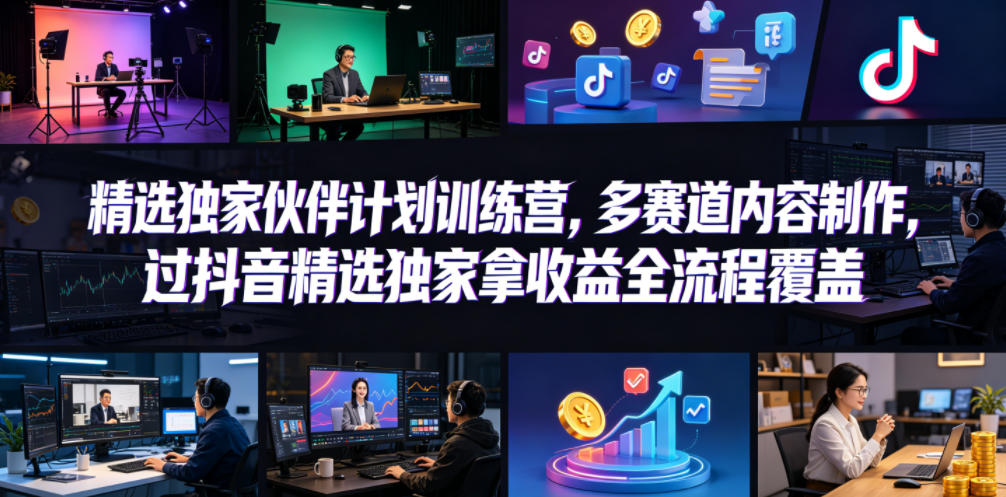 小豁食堂精选独家伙伴计划训练营，多赛道内容制作，过抖音精选独家拿收益全流程覆盖-黑马项目网