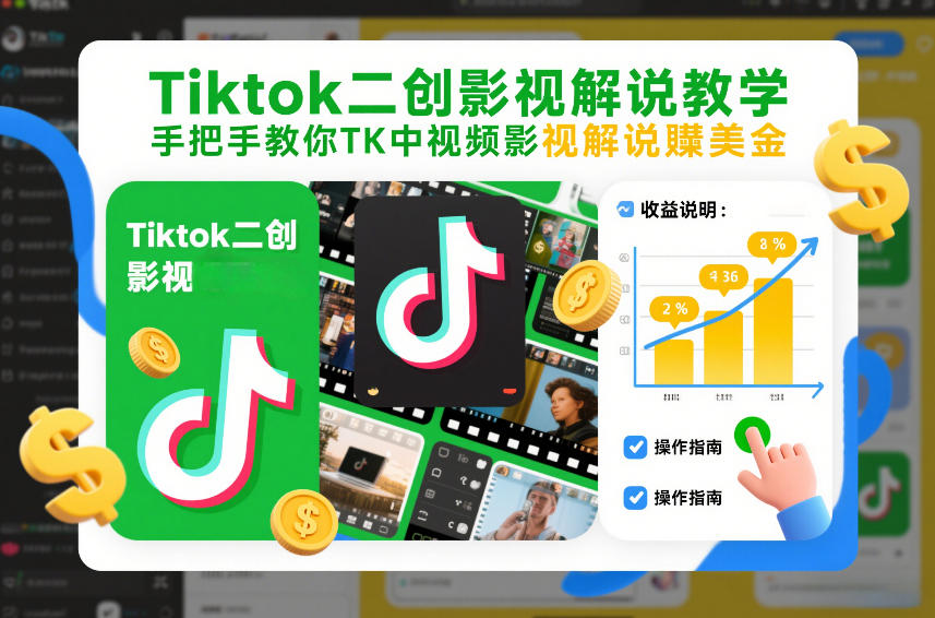 Tiktok二创影视解说教学，手把手教你TK中视频影视解说賺美金(更新26年1月)-黑马项目网