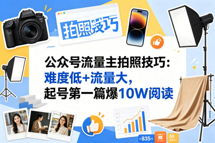 公众号流量主之拍照技巧赛道，难度低+流量大，起号第一篇就爆了10w阅读-黑马项目网