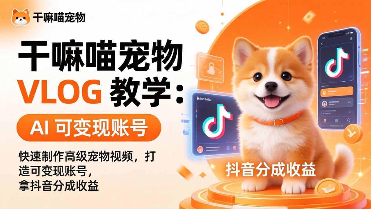 干嘛喵宠物 VLOG 教学：AI 快速制作高级宠物视频，打造可变现账号，拿抖音分成收益-黑马项目网