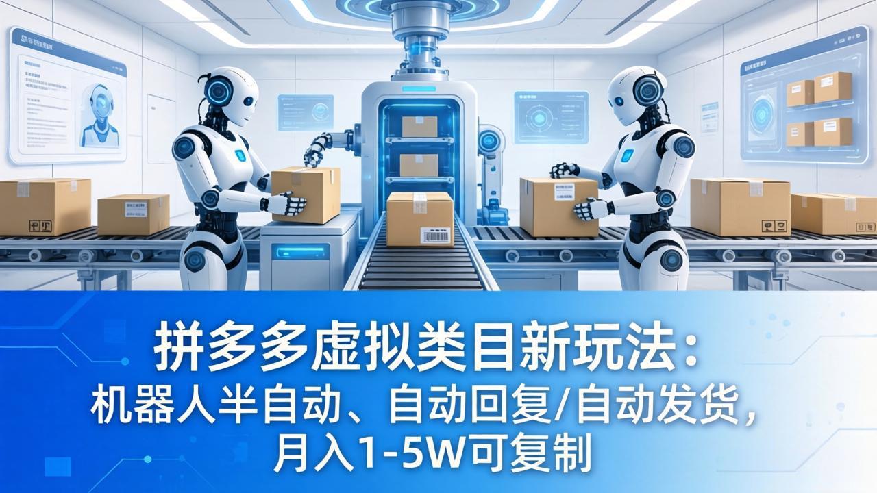 拼多多虚拟类目新玩法：机器人半自动、自动回复 /自动发货，月入 1-5W 可复制-黑马项目网