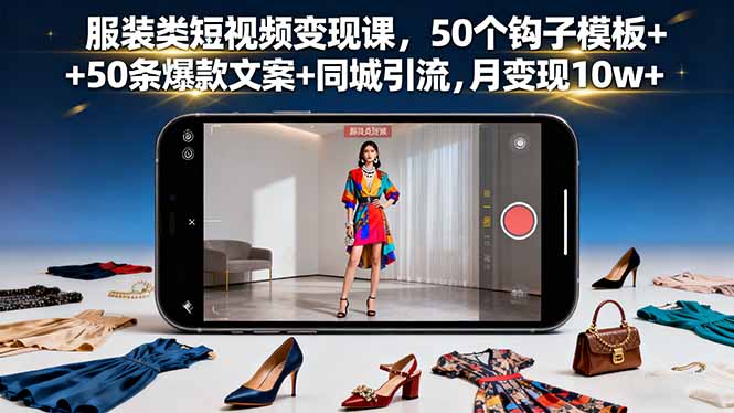 服装类短视频变现课，50个钩子模板+50条爆款文案+同城引流，月变现10w+-黑马项目网