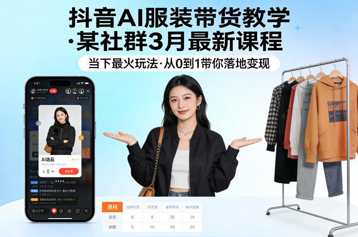 抖音AI服装带货教学，某社群3月最新课程，当下最火玩法，从0到1带你落地变现-黑马项目网