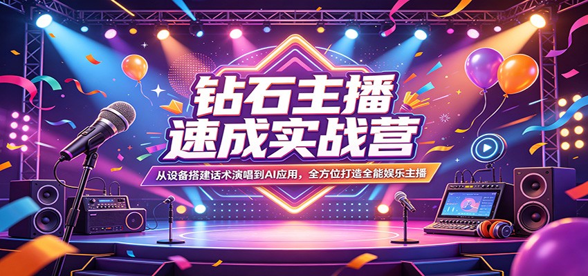 钻石主播速成实战营：从设备搭建话术演唱到AI应用，全方位打造全能娱乐主播-黑马项目网