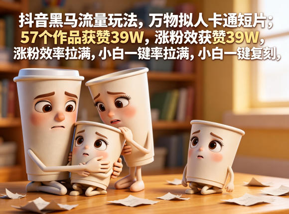 抖音黑马流量玩法，万物拟人卡通短片，57个作品获赞39W，涨粉效率拉满，小白一键复刻，保姆级拆解-黑马项目网