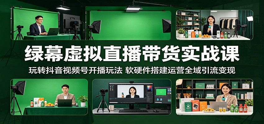 绿幕虚拟直播带货实战课：玩转抖音视频号开播玩法，软硬件搭建运营全域引流变现-黑马项目网