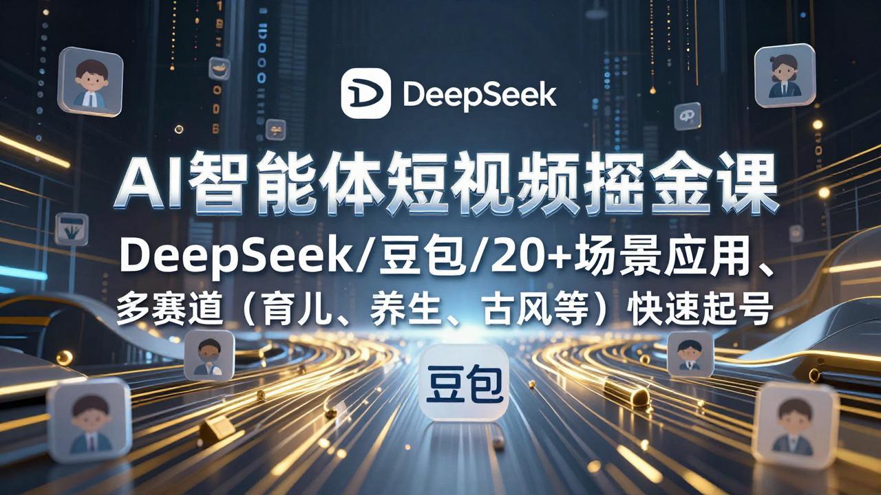 AI智能体短视频掘金课，DeepSeek/豆包/20+场景应用、多赛道(育儿、养生、古风等-黑马项目网