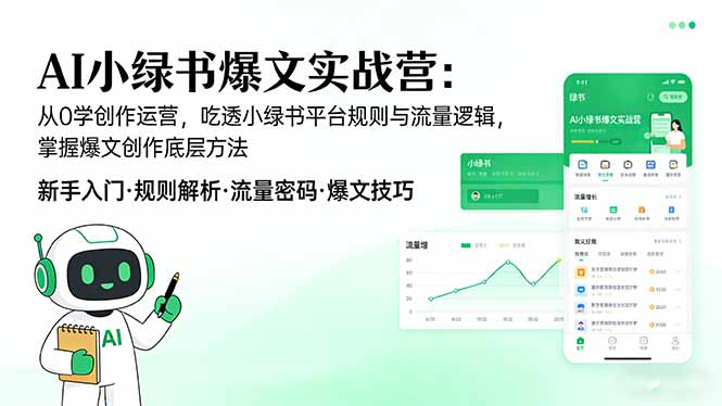 AI 小绿书爆文实战营：从0学创作运营，吃透小绿书平台规则与流量逻辑，掌握爆文创作底层方法-黑马项目网