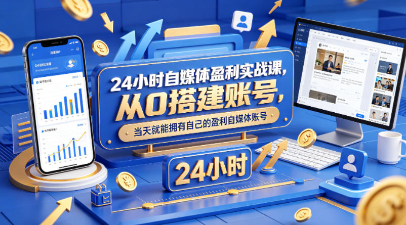 24小时自媒体盈利实战课，从0搭建账号，当天就能拥有自己的盈利自媒体账号-黑马项目网