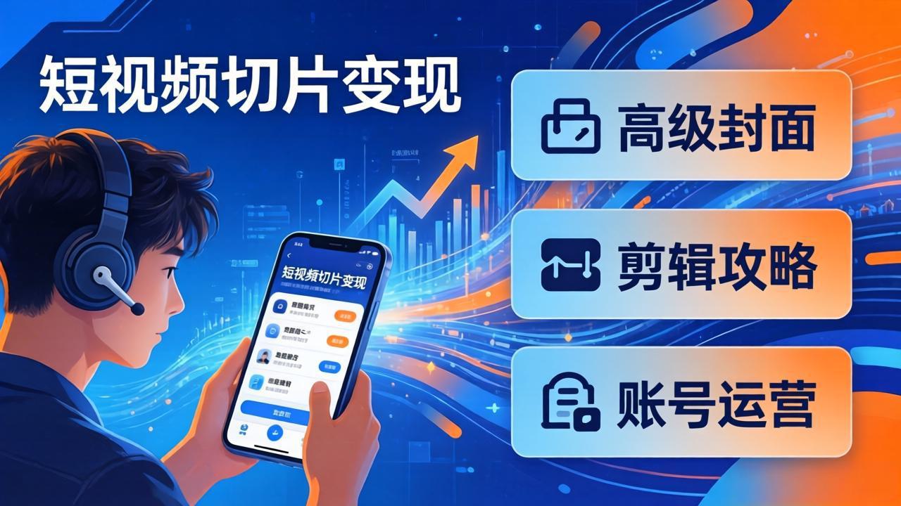短视频切片变现速成班2.0：高级封面+剪辑攻略+账号运营，0基础小白快速入局副业-黑马项目网