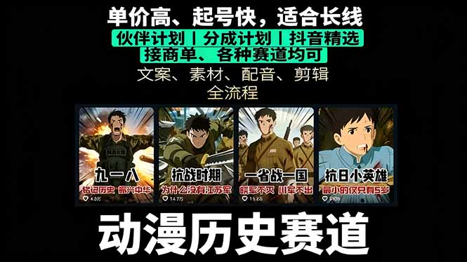 历史动漫赛道撸分成：起号、文案、素材、配音、剪辑，单视频收益破万-黑马项目网