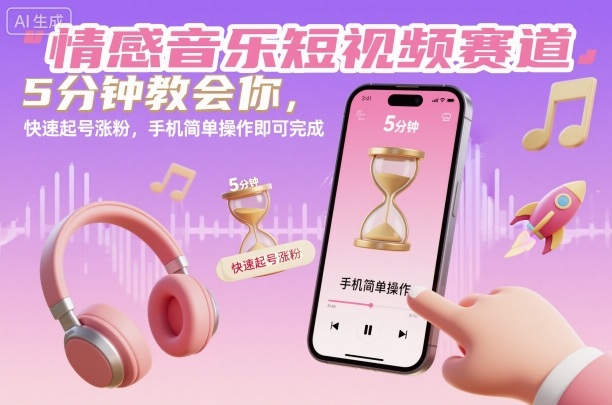 情感音乐短视频赛道，5分钟教会你，快速起号涨粉，手机简单操作即可完成-黑马项目网