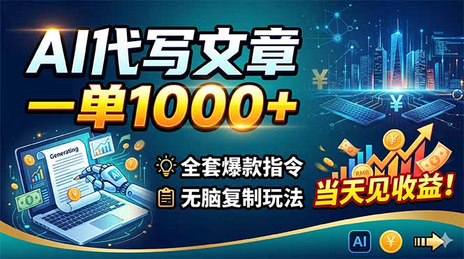 AI代写文章，一单1000+，全套爆款指令+无脑复制玩法，当天见收益！-黑马项目网