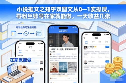 小说推文之知乎双图文从0—1实操课，零粉丝账号在家就能做，一天收益几张-黑马项目网