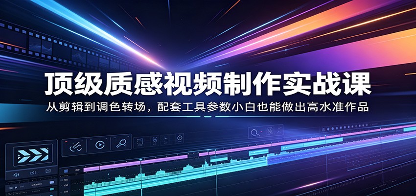 顶级质感视频制作实战课：从剪辑到调色转场，配套工具参数小白也能做出高水准作品-黑马项目网