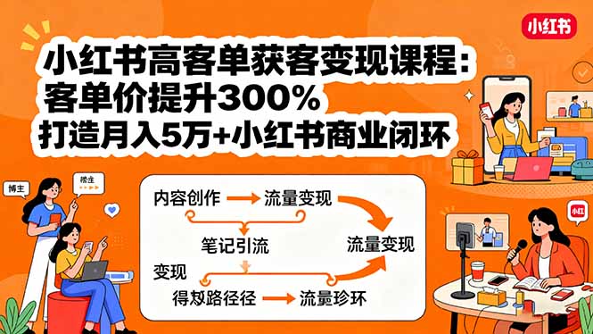 小红书高客单获客变现课程：客单价提升300%，打造月入10万+小红书商业闭环-黑马项目网