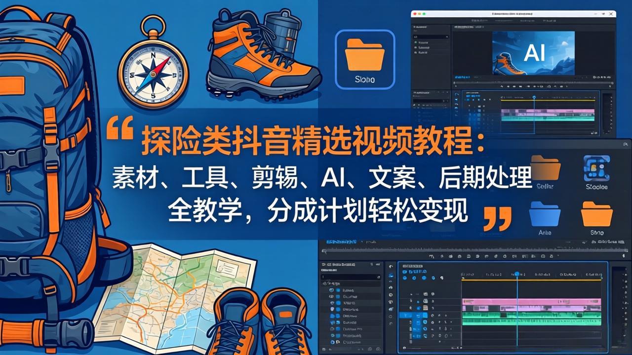 探险类抖音精选视频教程：素材、工具、剪辑、AI、文案、后期处理全教学，分成计划轻松变现-黑马项目网