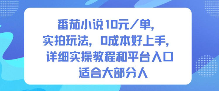 番茄小说10米每单，实拍玩法，0成本好上手，详细实操教程和平台入口适合大部分人-黑马项目网
