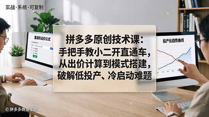 拼多多原创技术课：手把手教小二开直通车，从出价计算到模式搭建，破解低投产、冷启动难题-黑马项目网