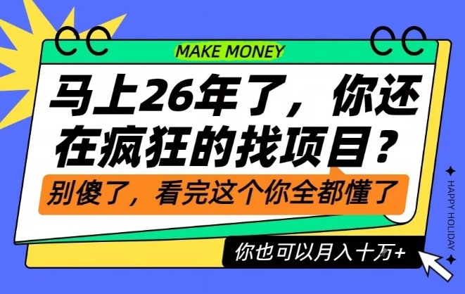 26年了，不要再疯狂的找项目了，看完这个你也可以月入十个W【揭秘】-黑马项目网