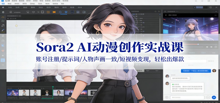 Sora2 AI动漫创作实战课:账号注册/提示词/人物声画一致/短视频变现,轻松出爆款-黑马项目网