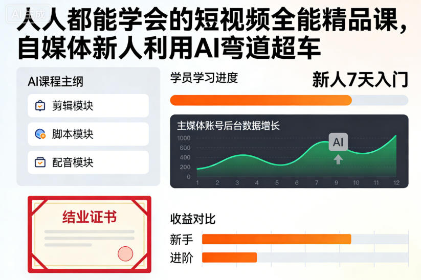 人人都能学会的短视频全能精品课，自媒体新人利用AI弯道超车-黑马项目网