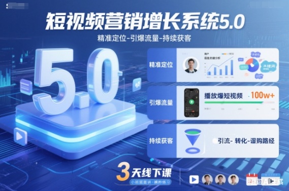 短视频营销增长系统5.0，精准定位-引爆流量-持续获客，3天线下课(音频+图片)-黑马项目网