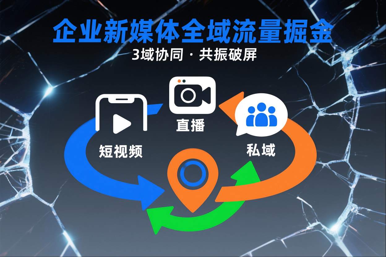 短视频全域商业模式，企业新媒体全域流量掘金，3域协同，共振破屏，短视频-直播-私域-地域-黑马项目网