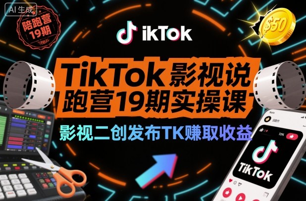 TikTok影视解说陪跑营19期实操课，影视二创发布TK賺取收益，万播收益50美金(更新)-黑马项目网