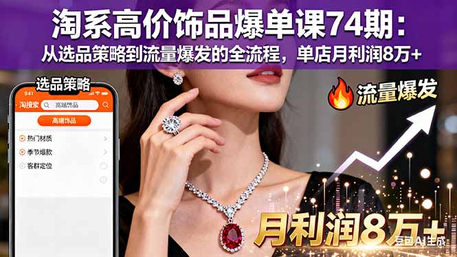 淘系高价饰品爆单课74期：从选品策略到流量爆发的全流程，单店月利润8万+-黑马项目网