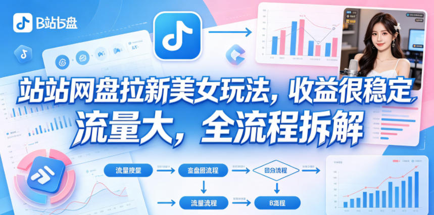 B站网盘拉新美女玩法，收益很稳定，流量大，全流程拆解-黑马项目网