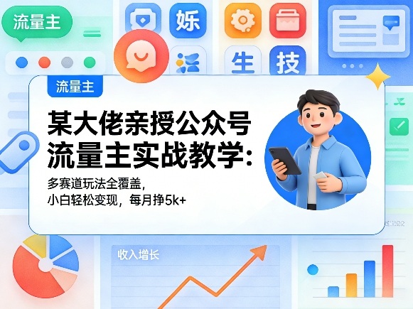某大佬亲授公众号流量主实战教学：多赛道玩法全覆盖，小白轻松变现，每月多挣5k+-黑马项目网