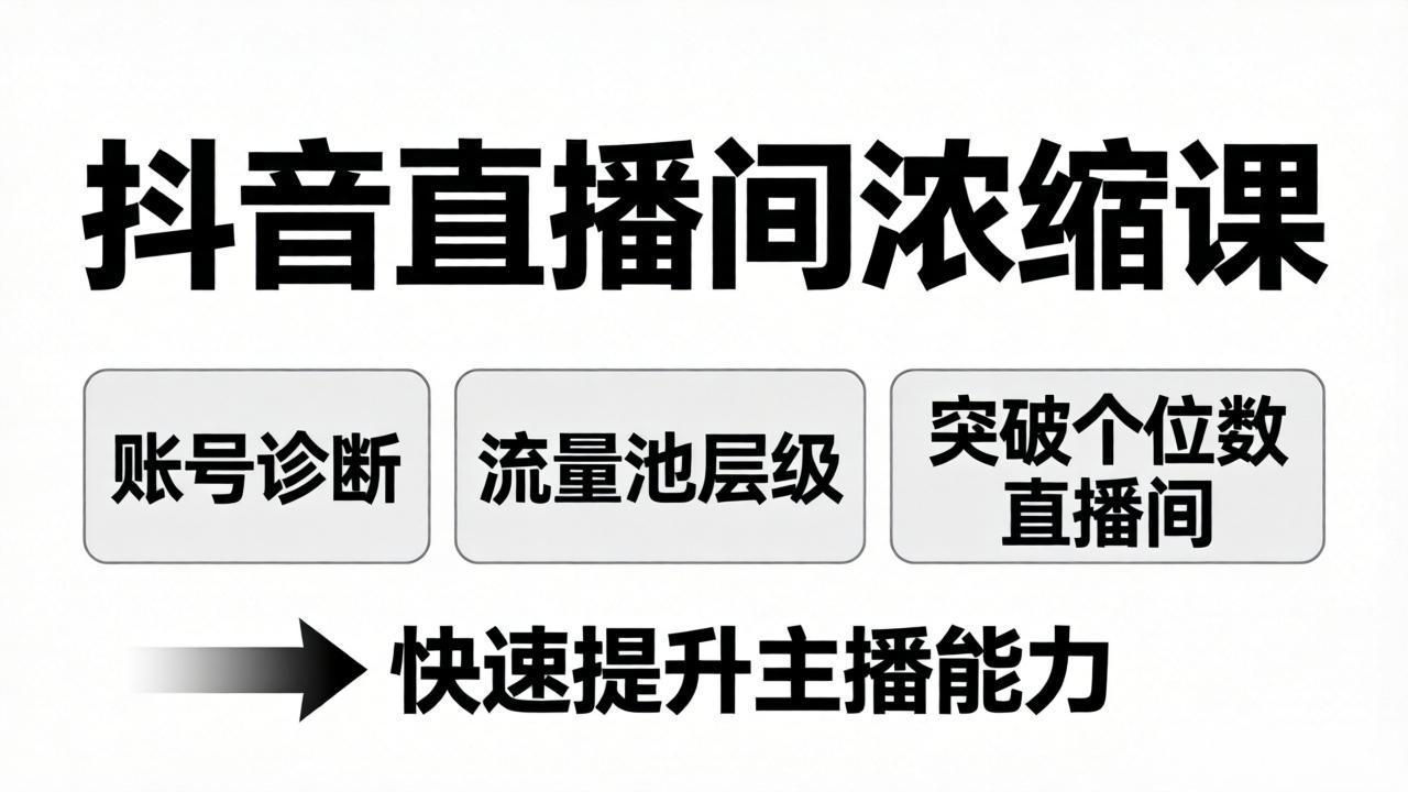 抖音直播间浓缩课：账号诊断+流量池层级，突破个位数直播间，快速提升主播能力-黑马项目网